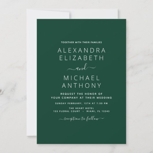 Emerald Green Wedding Modern Typography Invitation Kaart (Voorkant)