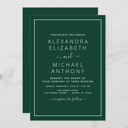 Emerald Green Wedding Modern Typography Invitation Kaart (Voorkant / Achterkant)