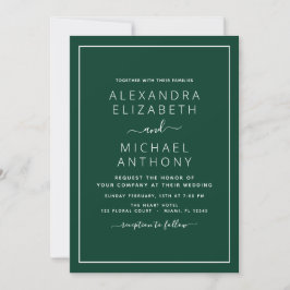 Emerald Green Wedding Modern Typography Invitation Kaart