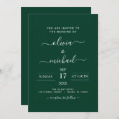 Emerald Green Wedding Modern Typography Invitation Kaart (Voorkant / Achterkant)