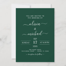 Emerald Green Wedding Modern Typography Invitation