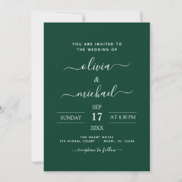 Emerald Green Wedding Modern Typography Invitation Kaart