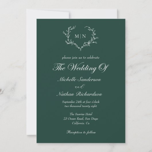 Emerald Green Wedding Monogram Kaart (Voorkant)