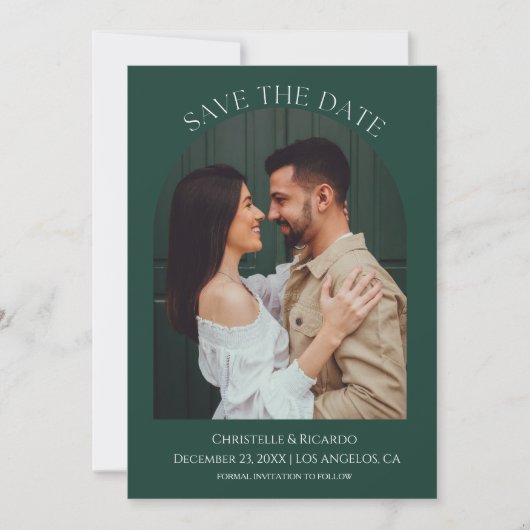 Emerald green Wedding monogram Save the Date (Voorkant)