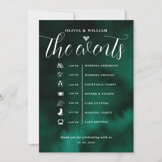 Emerald Green Wedding Orde van Evenementen Kaart (Voorkant)