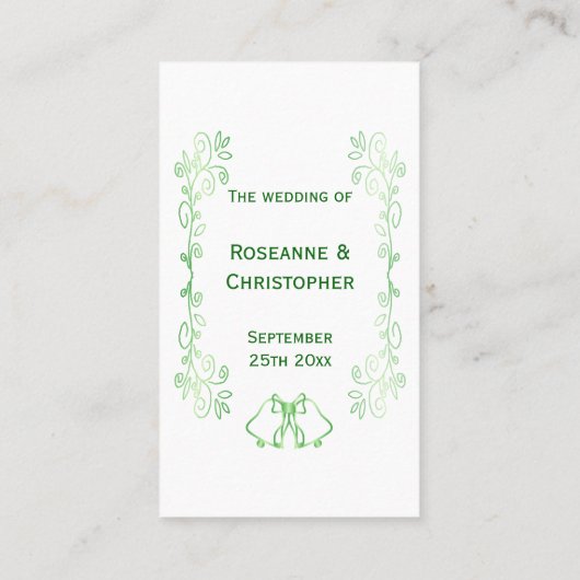 Emerald Green Wedding Place Card Bells Scrollwork Plaatskaartje (Achterkant)