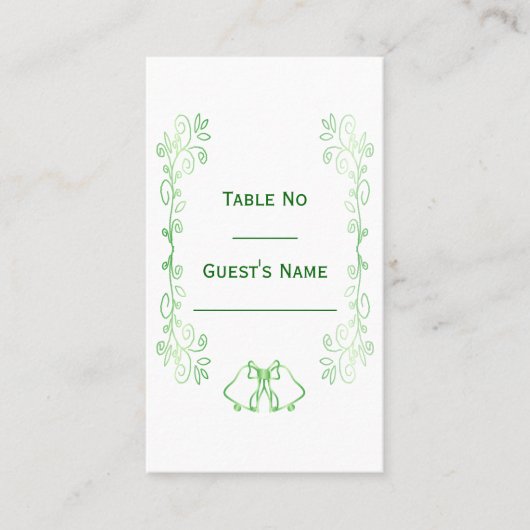 Emerald Green Wedding Place Card Bells Scrollwork Plaatskaartje (Voorkant)