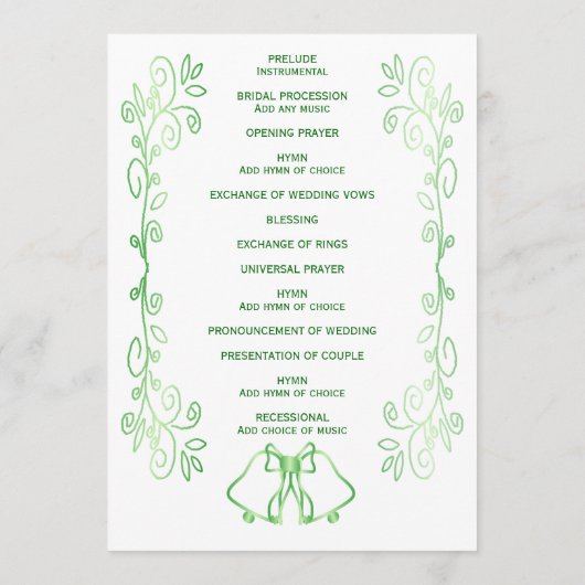 Emerald Green Wedding Program Bells ScrollWork Programmakaart (Achterkant)