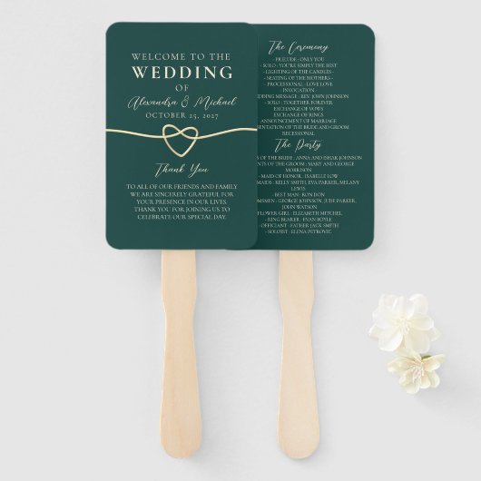 Emerald Green Wedding Program Hand Fan Handwaaier (Voorkant en achterkant)