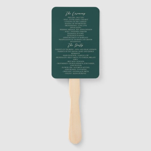 Emerald Green Wedding Program Hand Fan Handwaaier (Achterkant)