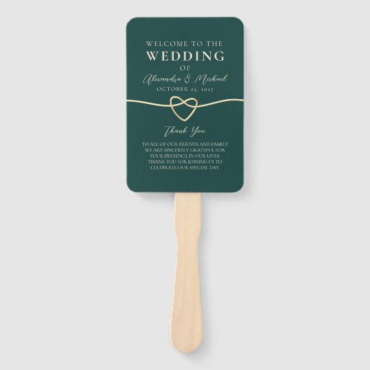 Emerald Green Wedding Program Hand Fan Handwaaier (Voorkant)
