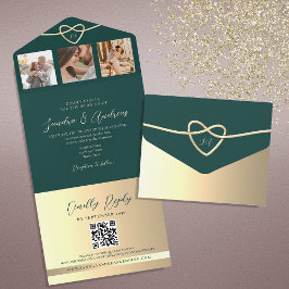 Emerald Green Wedding QR-code All In One Uitnodiging