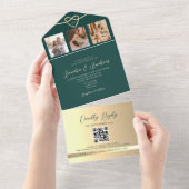 Emerald Green Wedding QR-code All In One Uitnodiging (Afscheurbaar)