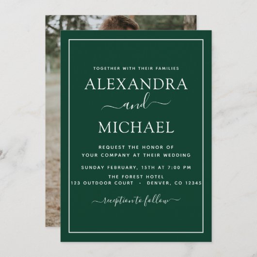 Emerald Green Wedding Romantic Fotouitnodiging Kaart (Voorkant / Achterkant)