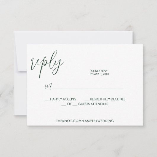 Emerald Green Wedding RSVP Calligraphy Simple (Voorkant)