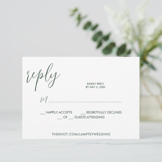 Emerald Green Wedding RSVP Calligraphy Simple (Staand voorkant)