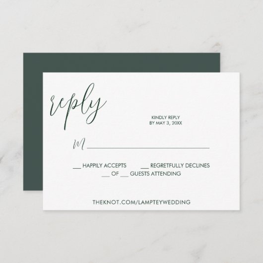 Emerald Green Wedding RSVP Calligraphy Simple (Voorkant / Achterkant)
