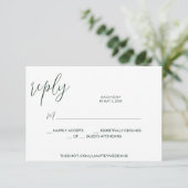 Emerald Green Wedding RSVP Calligraphy Simple Kaartje (Staand voorkant)