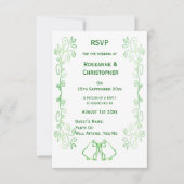 Emerald Green Wedding RSVP Kaart Bells Scrollwork (Voorkant)