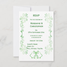 Emerald Green Wedding RSVP Kaart Bells Scrollwork