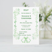 Emerald Green Wedding RSVP Kaart Bells Scrollwork (Staand voorkant)