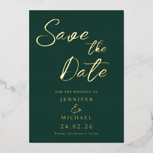 Emerald Green Wedding Save the Date Gold Folie Uitnodiging (Voorkant)