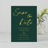 Emerald Green Wedding Save the Date Gold Folie Uitnodiging (Staand Voorkant)