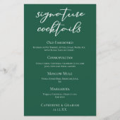 Emerald Green Wedding Signature Cocktails Bar Menu (Voorkant)