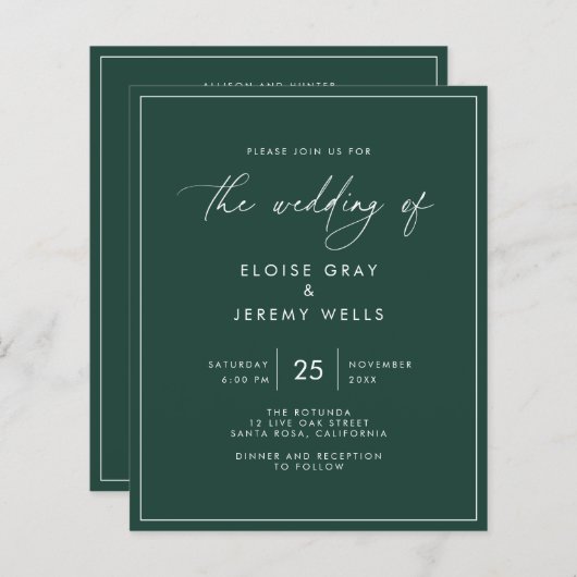 Emerald Green Wedding Uitnodiging (Voorkant / Achterkant)