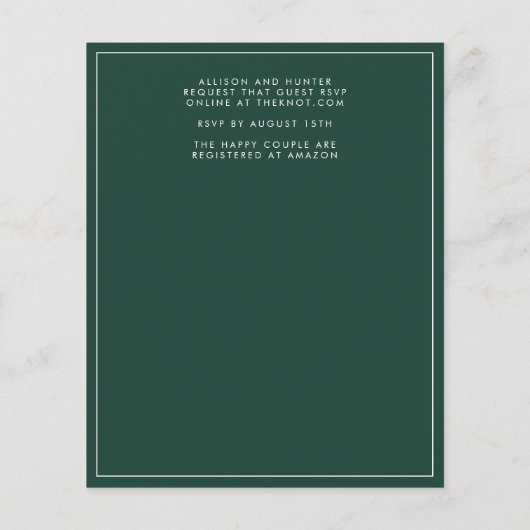 Emerald Green Wedding Uitnodiging (Achterkant)