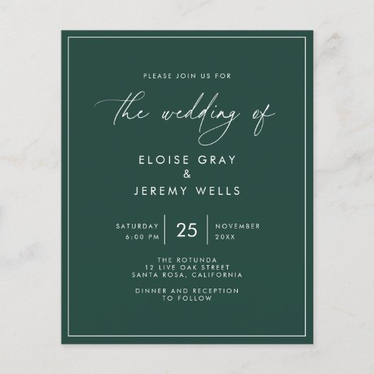 Emerald Green Wedding Uitnodiging (Voorkant)