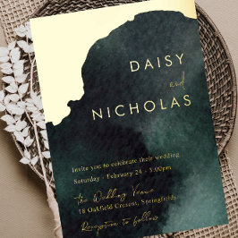 Emerald Green Wedding: Waterverf Gold Folie Uitnodiging