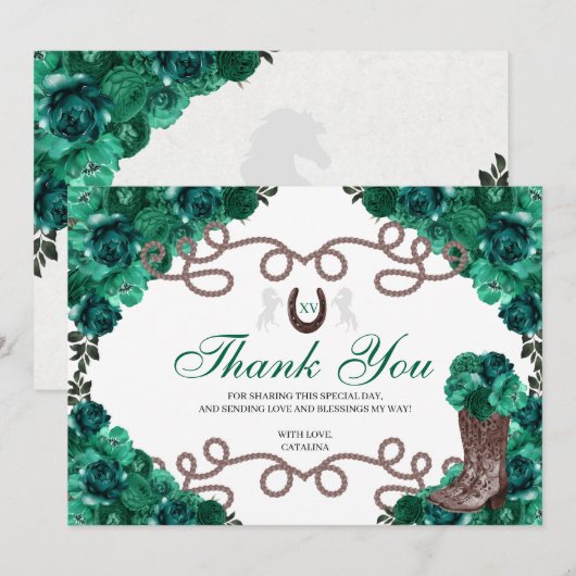 Emerald Green Western Horse Quinceanera Dank u Bedankkaart (Voorkant / Achterkant)