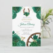 Emerald Green Western Quinceanera Uitnodigen Kaart (Staand voorkant)