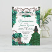 Emerald Green Western Ranchero Quinceanera Kaart (Staand voorkant)