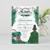 Emerald Green Western Ranchero Quinceanera Kaart (Staand voorkant)