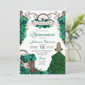 Emerald Green Western Ranchero Quinceanera Kaart (Staand voorkant)