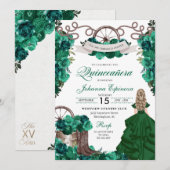 Emerald Green Western Ranchero Quinceanera Kaart (Voorkant / Achterkant)