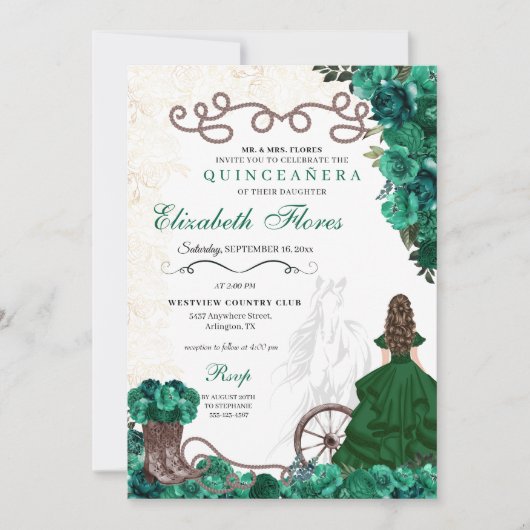 Emerald Green Westerne Princess Charra Quinceañera Kaart (Voorkant)