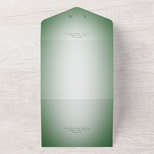 Emerald Green & White Blur Modern No Dinner All In One Uitnodiging (Buitenkant)