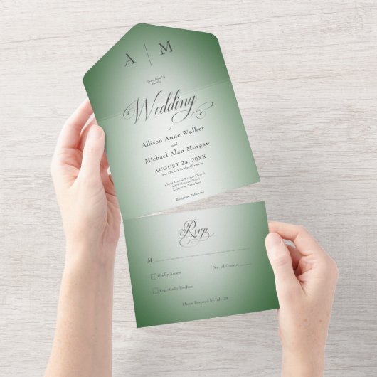 Emerald Green & White Blur Modern No Dinner All In One Uitnodiging (Afscheurbaar)