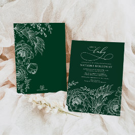 Emerald Green White Botanical Floral Baby shower Kaart