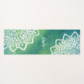 Emerald Green White Floral Mandala Monogram  Yogamat (Voorkant (horizontaal))