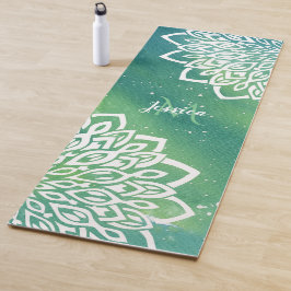 Emerald Green White Floral Mandala Monogram  Yogamat