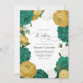 Emerald Green, White & Gold Floral Wedding Kaart (Voorkant)