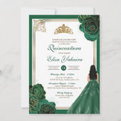 Emerald Green White Gold Rozen Royal Quinceanera Kaart (Voorkant)