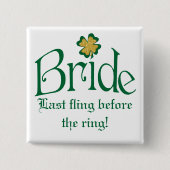 Emerald Green, White, Gold Shamrocks Bride Button (Voorkant)