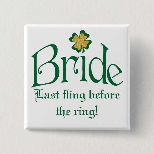 Emerald Green, White, Gold Shamrocks Bride Button (Voorkant)