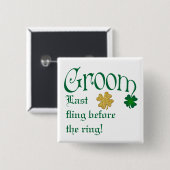 Emerald Green, White, Gold Shamrocks Groom Button (Voorkant /achterkant)