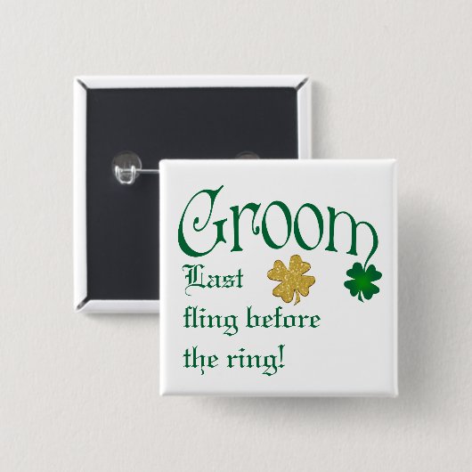 Emerald Green, White, Gold Shamrocks Groom Button (Voorkant /achterkant)